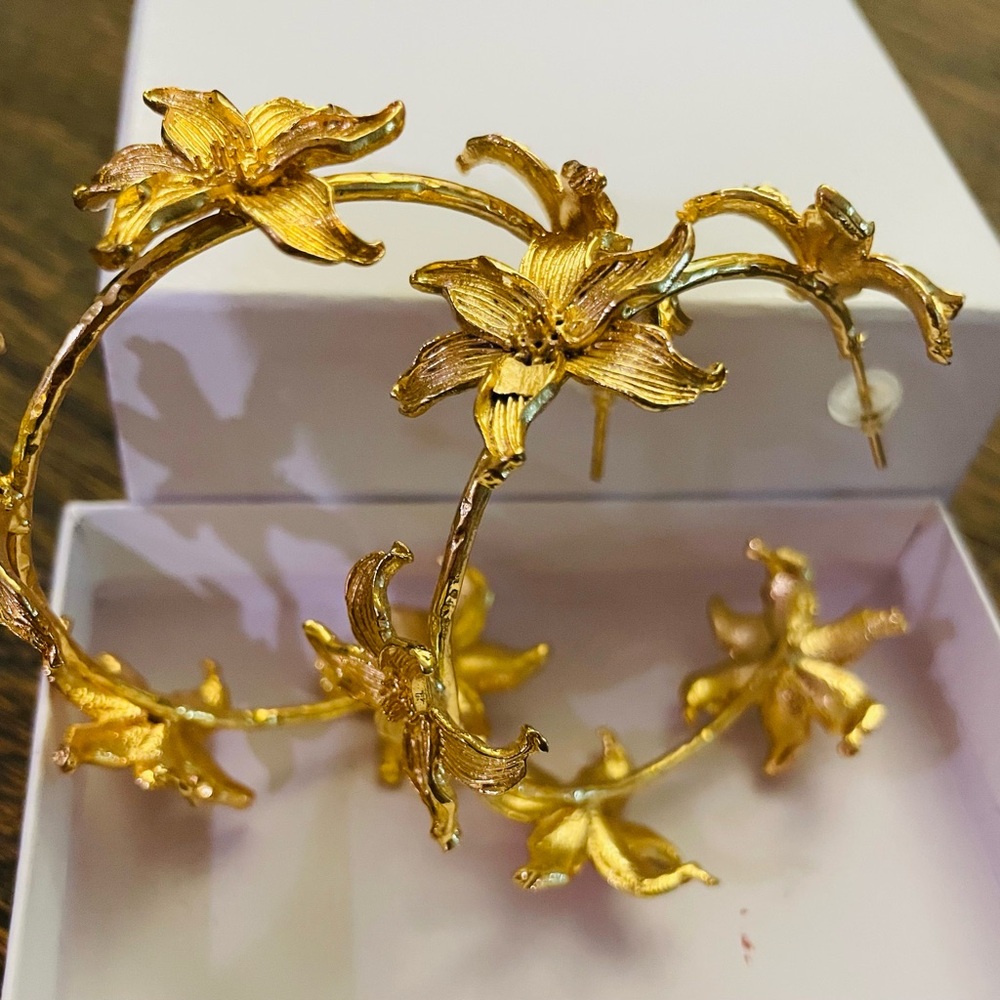 Gold Floral Large Hoop Earrings